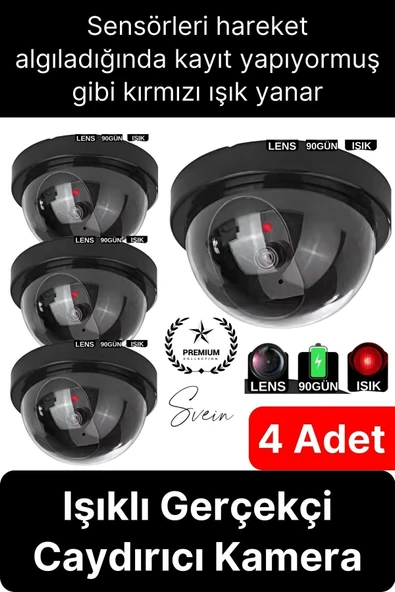 4 Ad. Caydırıcı Dome Güvenlik Kamerası Led Işıklı Hırsız Sensörlü Apartman Yazlık Maket Ev ürün görseli 1