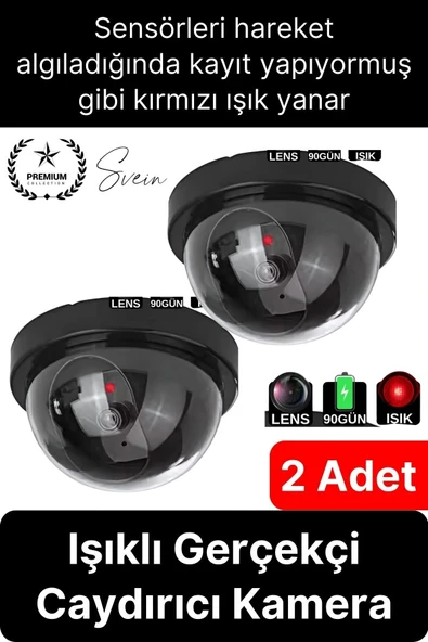 2 Ad. Caydırıcı Dome Güvenlik Kamerası Led Işıklı Hırsız Sensörlü Apartman Yazlık Maket Ev ürün görseli 1