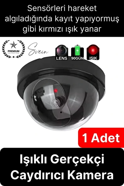 1 Ad. Caydırıcı Dome Güvenlik Kamerası Led Işıklı Hırsız Kovalayan Sensörlü Apartman Yazlık Maket Ev ürün görseli 1