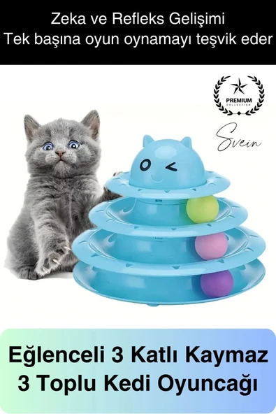 3 Katlı 3 Toplu Kedi Oyuncağı Yuvarlak Eğlence Dönen Hareketli ABS Plastik Çıngıraklı Zeka Gelişim ürün görseli 1