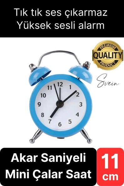 Sessiz Çalışan Yüksek Sesli Alarmlı Retro Tasarım Analog Masaüstü Çanlı Mini Çalar Saat Başucu 11 cm ürün görseli 1