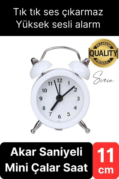 Sessiz Çalışan Yüksek Sesli Alarmlı Retro Tasarım Analog Masaüstü Çanlı Mini Çalar Saat Başucu 11 cm ürün görseli 1