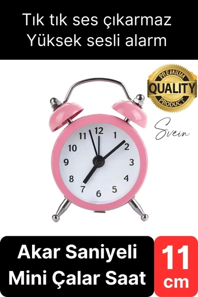 Sessiz Çalışan Yüksek Sesli Alarmlı Retro Tasarım Analog Masaüstü Çanlı Mini Çalar Saat Başucu 11 cm ürün görseli 1