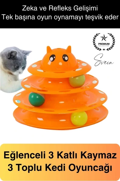3 Katlı 3 Toplu Kedi Oyuncağı Yuvarlak Eğlence Dönen Hareketli ABS Plastik Çıngıraklı Zeka Gelişim ürün görseli 1