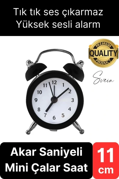Sessiz Çalışan Yüksek Sesli Alarmlı Retro Tasarım Analog Masaüstü Çanlı Mini Çalar Saat Başucu 11 cm ürün görseli 1