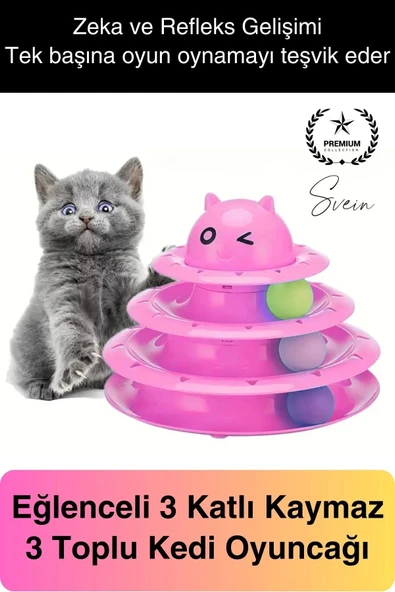 3 Katlı 3 Toplu Kedi Oyuncağı Yuvarlak Eğlence Dönen Hareketli ABS Plastik Çıngıraklı Zeka Gelişim ürün görseli 1