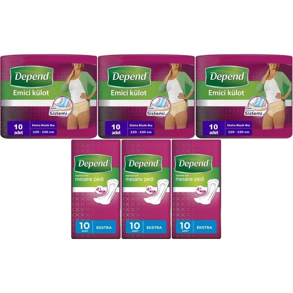 Depend Emici Külot Lohusa Pedi  XL - Kadın (10 Adet)+Mesane Pedi Kadın Ekstra (10 Lu) 6 Lı Set ürün görseli 1