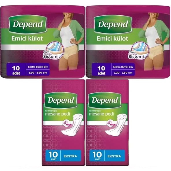 Depend Emici Külot Lohusa Pedi  XL - Kadın (10 Adet)+Mesane Pedi Kadın Ekstra (10 Lu) 4 Lü Set ürün görseli 1