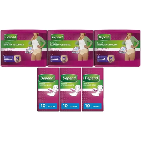 Depend Emici Külot Lohusa Pedi M - Medium - Kadın (10 Lu) + Mesane Pedi Kadın Ekstra (10 Lu) 6 Lı Set ürün görseli 1