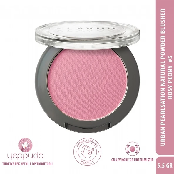Klavuu Urban Pearlsation Natural Powder Blusher Rosy Peony #5 - İnci Tozu İçeren Allık ürün görseli 1