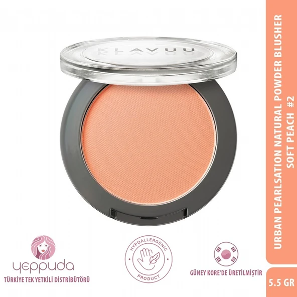 Klavuu Urban Pearlsation Natural Powder Blusher Soft Peach #2 - İnci Tozu İçeren Allık ürün görseli 1