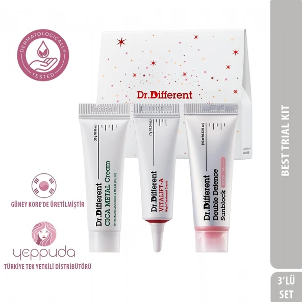 Dr.Different Best Trial Kit - 3'lü Deneme Kiti (Cica Metal Cream, Vitalift-A & Double Defense Sunblock) ürün görseli 1