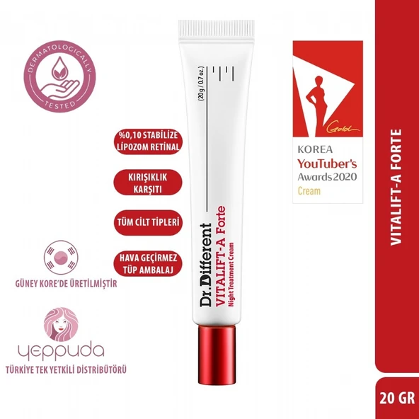 Dr.Different Vitalift-A Forte - Yaşlanma ve Kırışıklık Karşıtı %0.10 Stabilize Lipozom Retinal İçeren Gece Kremi ürün görseli 1
