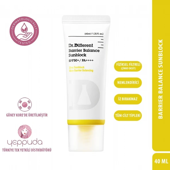 Dr.Different Barrier Balance Sunblock - Hafif, İz Bırakmayan & Nemlendirici Fiziksel Filtreli Güneş Kremi ürün görseli 1