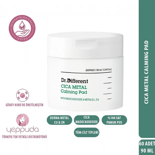 Dr.Different Cica Metal Calming Pad - Derma Metal ve Cica İçerikli Bariyer Güçlendirici & Yatıştırıcı Pamuk Ped ürün görseli 1