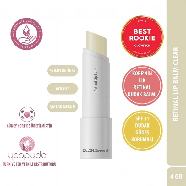Dr.Different Retinal Lip Balm Clear - Çatlak Karşıtı %0.01 Retinal İçeren Renksiz Dudak Balmı (SPF11 Güneş Koruması) ürün görseli 1