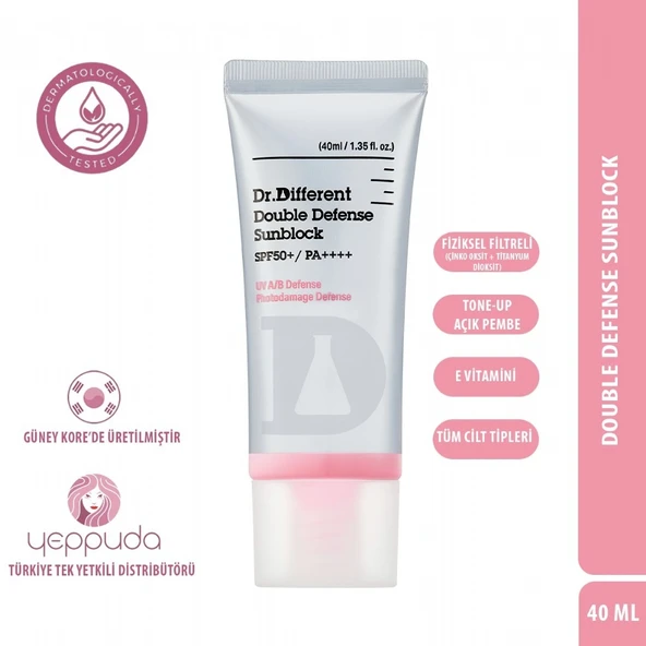 Dr.Different Double Defense Sunblock - Doğal Tone-Up Görünümü Sunan Fiziksel Filtreli Güneş Kremi (DD Cream) ürün görseli 1