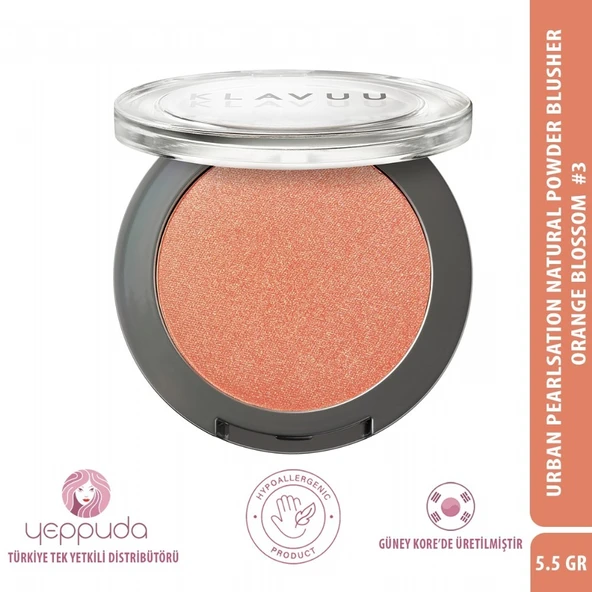 Klavuu Urban Pearlsation Natural Powder Blusher Orange Blossom #3 - İnci Tozu İçeren Allık ürün görseli 1