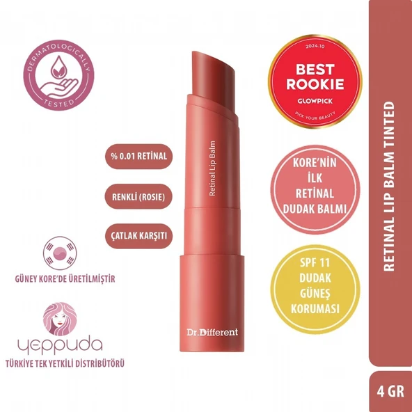 Dr.Different Retinal Lip Balm Tinted - Çatlak Karşıtı %0.01 Retinal İçeren Renkli Dudak Balmı (SPF11 Güneş Koruması) ürün görseli 1