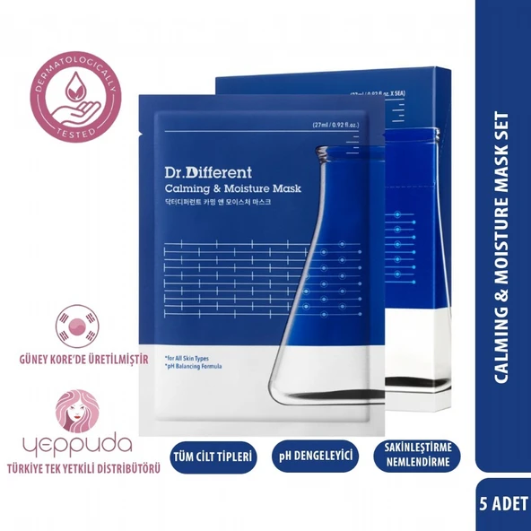 Dr.Different Calming & Moisture Mask - Panthenol ve NMF İçerikli Yatıştırıcı & Nemlendirici Yüz Maskesi (5 Adet) ürün görseli 1