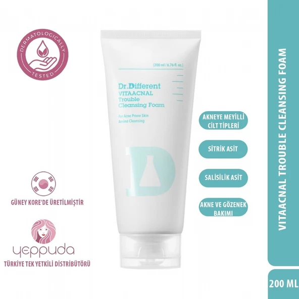 Dr.Different Vitaacnal Trouble Cleansing Foam - Salisilik Asit & Sitrik Asit İçerikli Akne Karşıtı Köpük Temizleyici ürün görseli 1