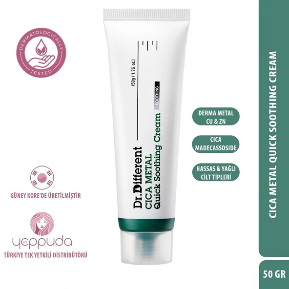 Dr.Different Cica Metal Quick Soothing Cream - Hassas ve Yağlı Ciltler İçin Derma Metal ve Cica İçerikli Hafif Bakım Kremi ürün görseli 1