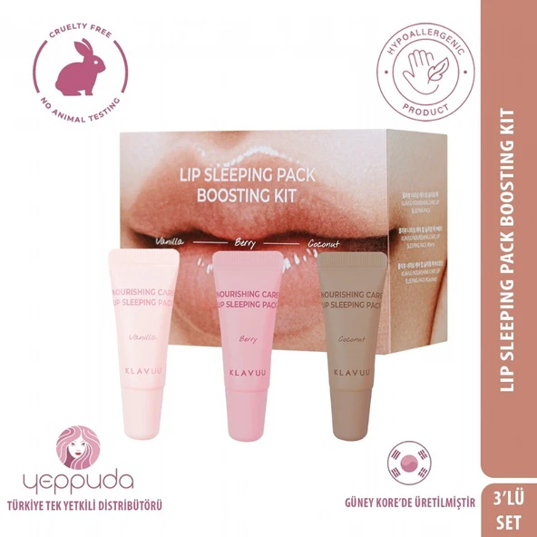 Klavuu Lip Sleeping Pack Boosting Kit - 3'lü Besleyici Dudak Bakım Gece Maske Seti ürün görseli 1