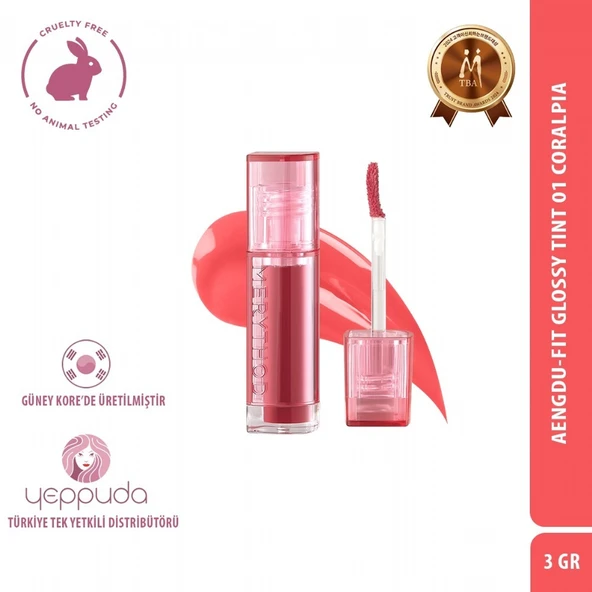 Merythod Aengdu-Fit Glossy Tint 01 Coralpia - Yoğun Pigmentli Parlak Tint ürün görseli 1