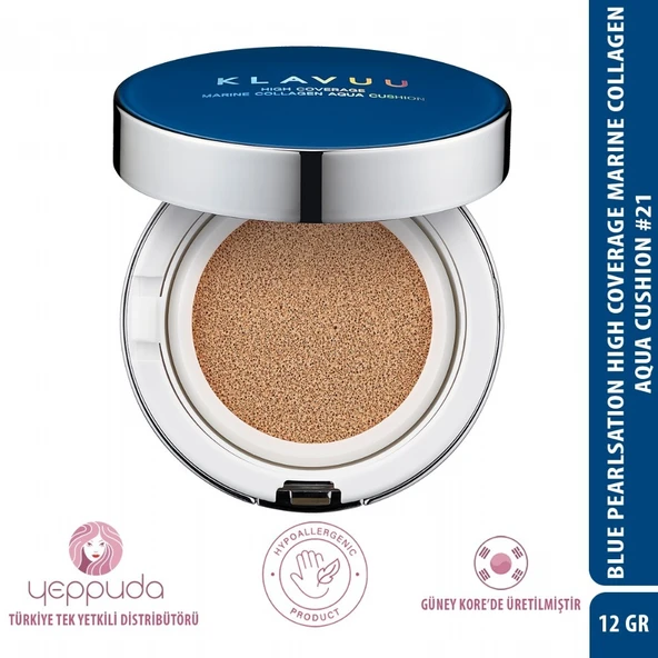 Klavuu Blue Pearlsation Marine Collagen Aqua Cushion #21 SPF50+PA+++ - Nemlendirici Etkili Cushion Fondöten ürün görseli 1
