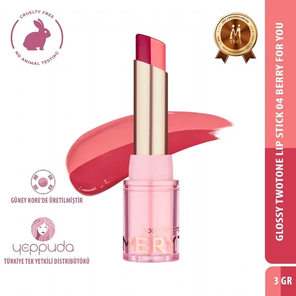 Merythod Glossy Twotone Lip Stick 04 Berry For You - Çift Tonlu Ruj ürün görseli 1