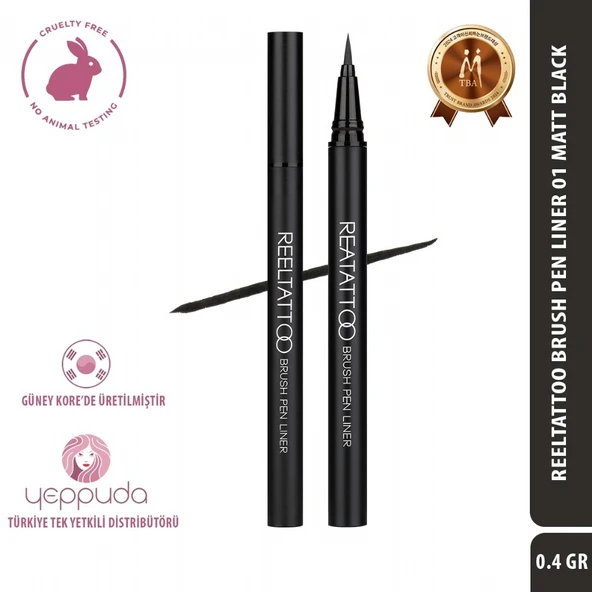 Merythod Reeltattoo Brush Pen Liner 01 Matt Black - Fırça Uçlu Mat Siyah Eyeliner ürün görseli 1