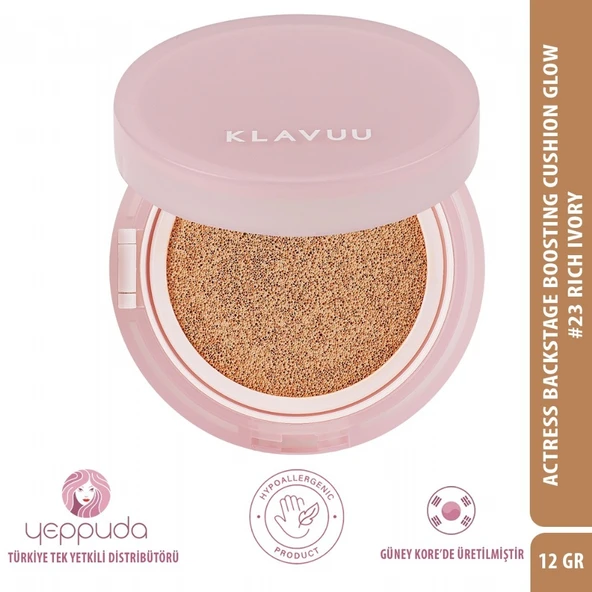 Klavuu Actress Backstage Boosting Cushion Glow #23 Rich Ivory SPF 50+, PA+++ - Parlak Bitişli Nemlendirici Fondöten ürün görseli 1