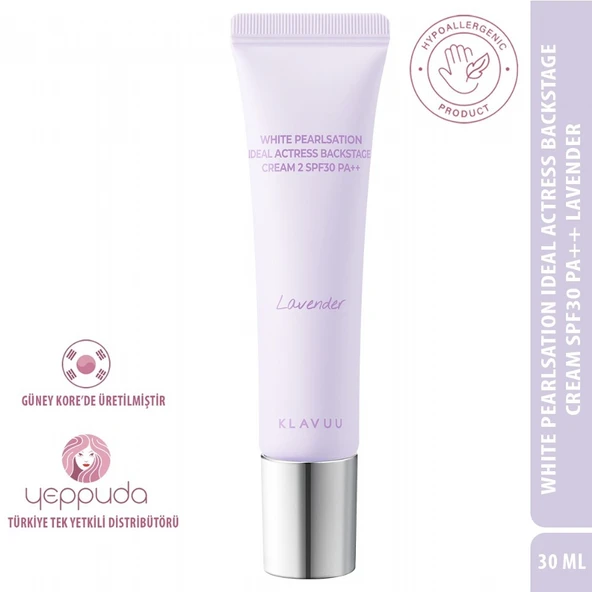 Klavuu White Pearlsation ideal Actress Backstage Cream Spf30 Pa++ Lavender - Kore İncisi İçeren Tone-Up Krem ürün görseli 1
