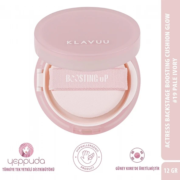 Klavuu Actress Backstage Boosting Cushion Glow #19 Pale Ivory SPF 50+, PA+++ - Parlak Bitişli Nemlendirici Fondöten ürün görseli 1