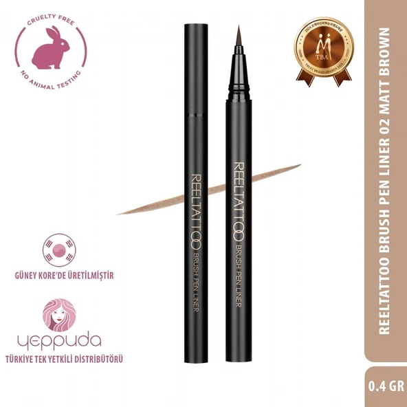 Merythod Reeltattoo Brush Pen Liner 02 Matt Brown - Fırça Uçlu Mat Kahverengi Eyeliner ürün görseli 1