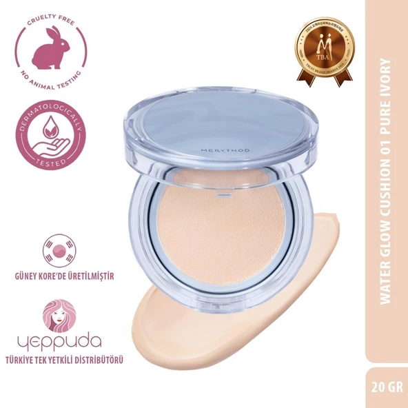 Merythod Water Glow Cushion 01 Pure Ivory SPF38+PA+++ - Nemli Bitiş Sağlayan Glass Skin Fondöten ürün görseli 1