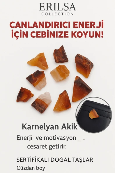 Sertifikalı Ham Cüzdan Boy Karnelyan Akik Taşı Kütle- - Günlük Enerji ve Özgüven Desteği ürün görseli 1