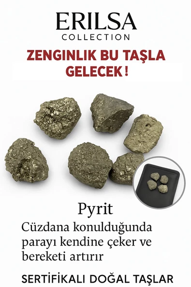 Sertifikalı Tamburlanmış Cüzdan Boy Pirit Taşı Kütle - El Taşı - Zihinsel Güç Maddi Enerji Koruması ürün görseli 1