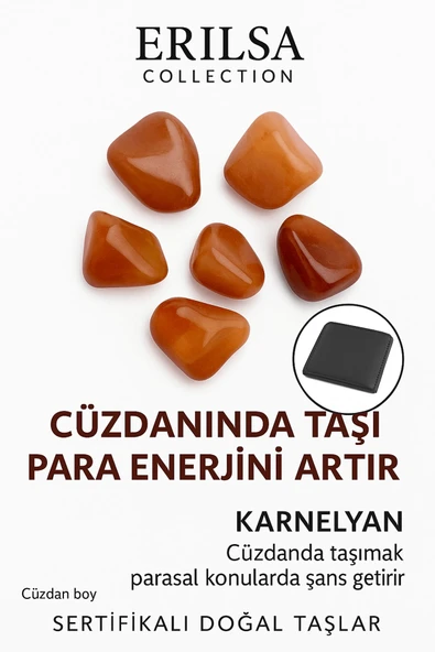 Sertifikalı Cüzdan Boy Tamburlanmış Karnelyan Akik Taşı Kütle - Günlük Enerji ve Özgüven Desteği ürün görseli 1