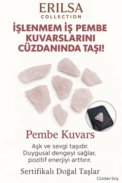 Sertifikalı Ham Cüzdan Boy Pembe Kuvars Taşı Kütle - El Taşı - Sevgi Frekansı ve Günlük Duygusal Denge ürün görseli 1