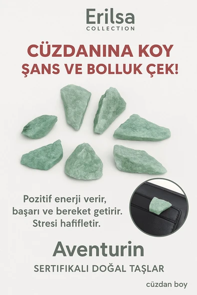 Sertifikalı Ham Cüzdan Boy Aventurin Taşı Kütle - El Taşı - Şans, Huzur ve Günlük Denge Taşı ürün görseli 1