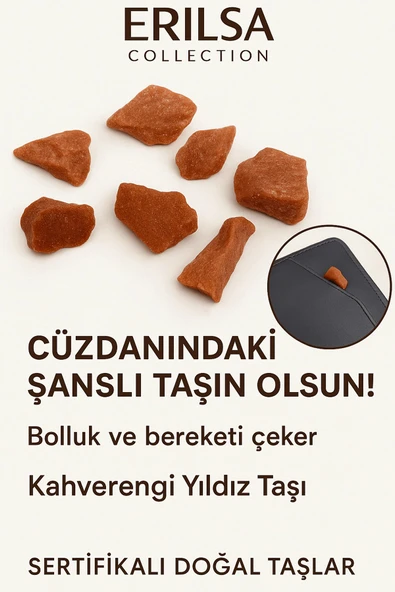 Sertifikalı Ham Cüzdan Boy Kahverengi Yıldız Taşı Kütle - Odaklanma Günlük Enerji Koruması ürün görseli 1