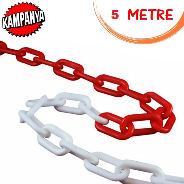Plastik Zincir Kırmızı Beyaz - Bariyer Zinciri 5 Metre ürün görseli 1
