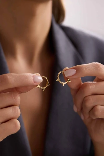 14 Ayar Altın halka Küpe Prizma Form 1.5 cm ürün görseli 1