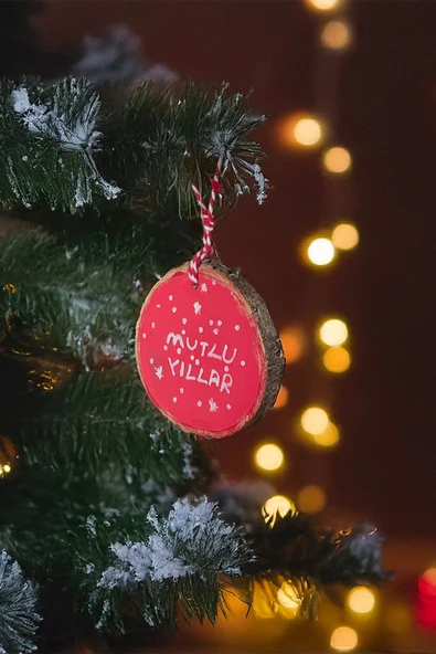Celestia Yılbaşı Ağacı Süsü "Mutlu Yıllar" Ahşap El Yapımı Kütük Dilimi ürün görseli 1