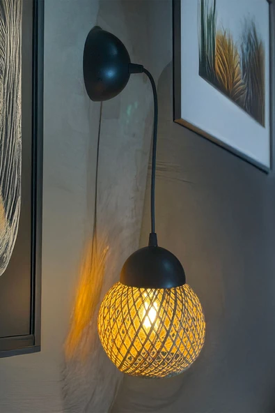Celestia Siyah Rattan Duvar Apliği Modern Rustik Dekoratif Aydınlatma Şık Avize Modeli ürün görseli 1