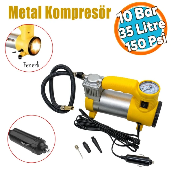 Hava Kompresörü Metal 150 Psı 12V Araç Tipi Çakmaklık Araba Bisiklet Teker Lastik Şambrel Top Şişirme ürün görseli 1