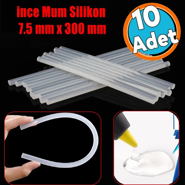 10 ADET İnce Mum Silikon 7.5 mm Uzunluk 30 cm Çubuk Sıcak Silikon Hobi Eşya Maket Yapıştırma Silikon ürün görseli 1
