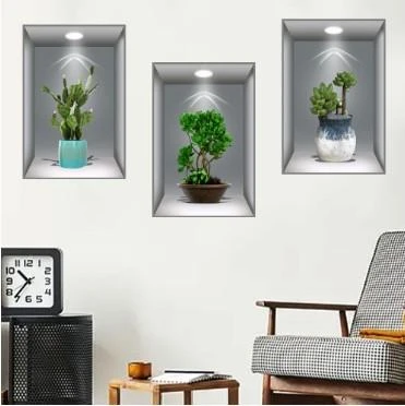 3D Çiçek Vazo Duvar Sticker 3 lü Set GRİ Fon ürün görseli 1