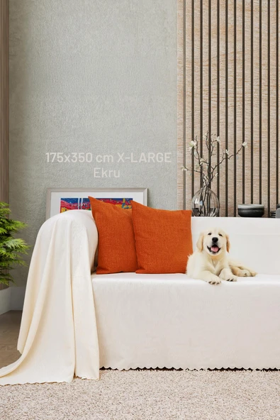 Kaymaz Koltuk Örtüsü Çift Taraflı Mikrofiber Şönil 175x350 cm XL- Ekru – Kedi Köpek ve Çocuk Dostu ürün görseli 1